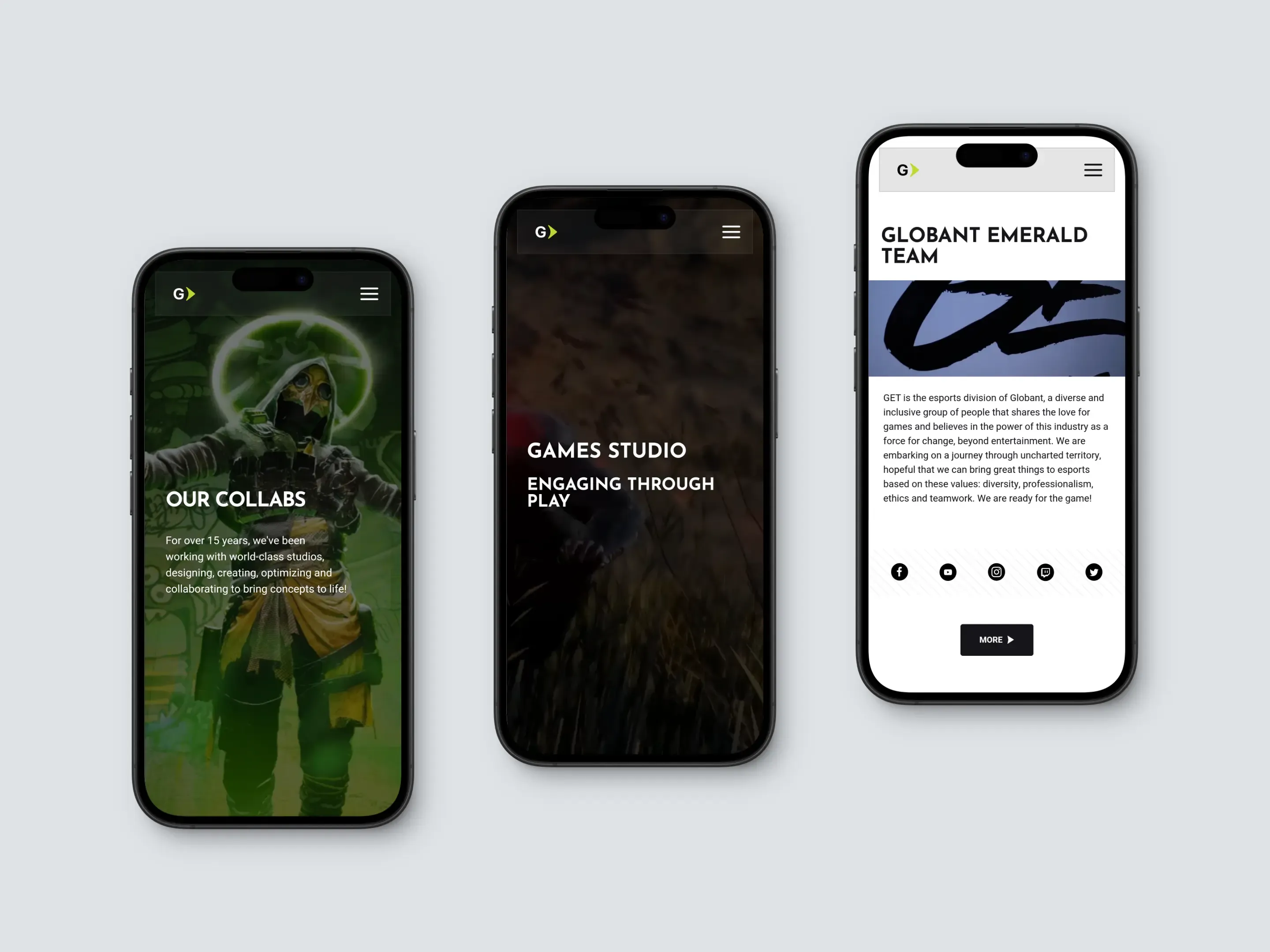 Landing page of Globant Games studio